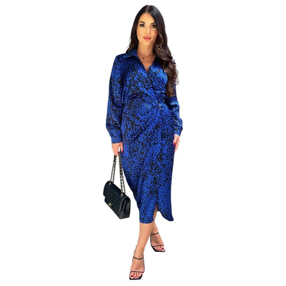 AX Paris Womens/Ladies Animal Print Collared Midi Dress / Cobalt